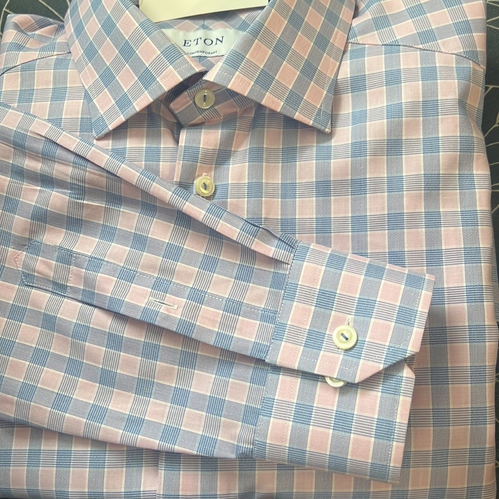 Brand new Eton Contemporary fit twill dress shirt : 64% Cotton, 36% Lyocell 16.5